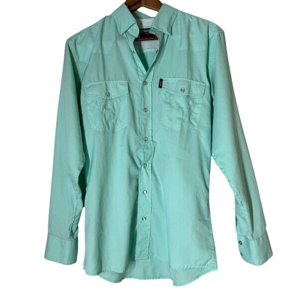 Hooey Green SOL Pearl Snap Button Up Mens Sz S Western Performance UPF Ripstop - Picture 1 of 10